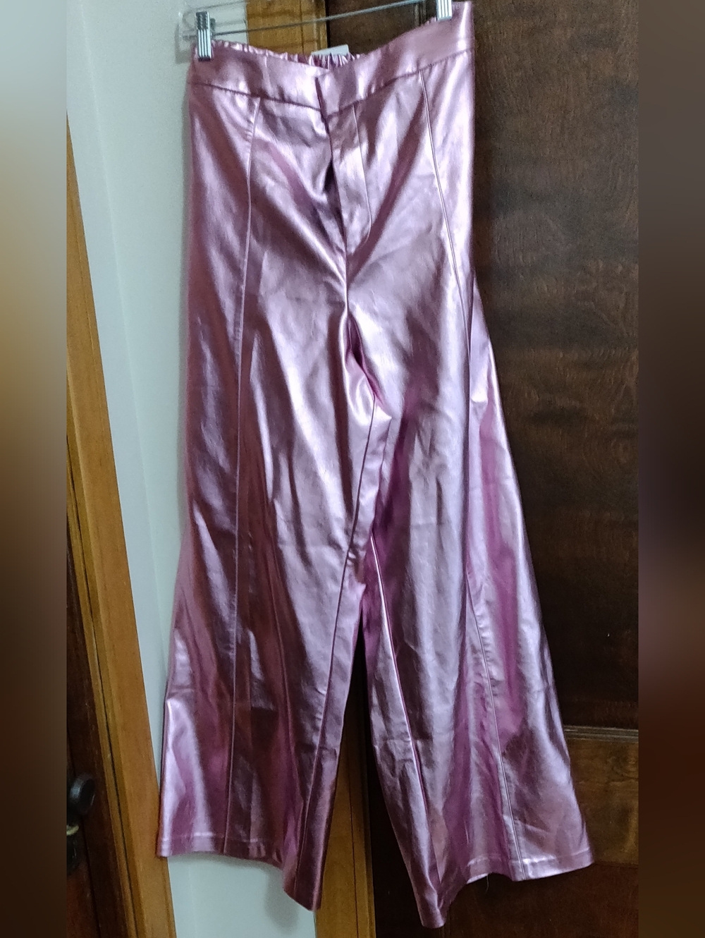 Eloquii Metallic Faux Leather Rose Pink Flare Pants NWT 16